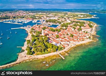 Novigrad Istarski historic coastal town aerial view, archipelago of Istria, Croatia