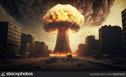Nuclear bomb detonation above a city. Generative AI