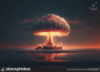 Nuclear Bomb Explosion with Mushroom Cloud Created with Generative AI Technology