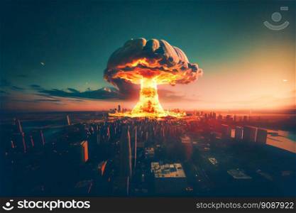  Nuclear explosion in the city.   Atomic weapons and the apocalypse.  Generative AI 