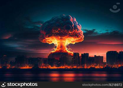  Nuclear explosion in the city.   Atomic weapons and the apocalypse.  Generative AI 