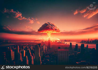  Nuclear explosion in the city.   Atomic weapons and the apocalypse.  Generative AI
