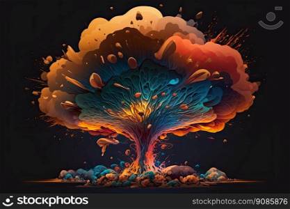 Nuclear explosion, mushroom cloud of exploding atomic bomb burning in empty place. Armageddon concept. Generative AI