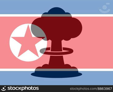 Nuclear Explosion with North Korea flag. Concept of war.. Nuclear Explosion with North Korea flag. Concept of war