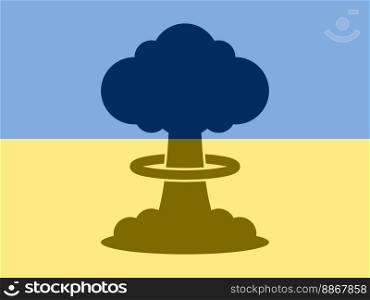 Nuclear Explosion with Ukrainian flag Concept of war.. Nuclear Explosion with Ukrainian flag Concept of war