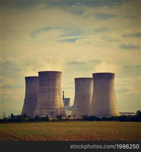 Nuclear plant . Landscape with power station chimneys. Dukovany Czech Republic.