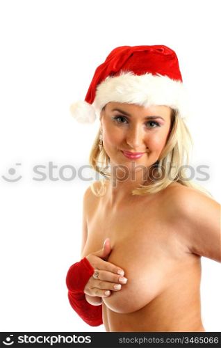 nude santa girl hide behind hands