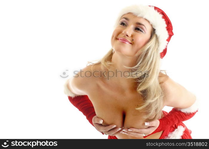 nude santa girl hide behind hands