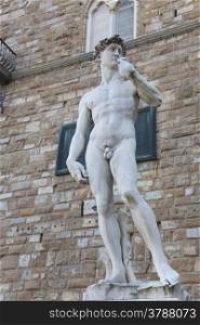 Nude statue of David, Piazza della Signoria, Florence, Italy