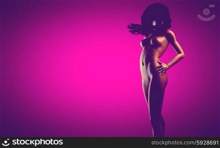 nude woman at pink background