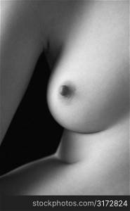 Nude young adult Caucasian female breast.