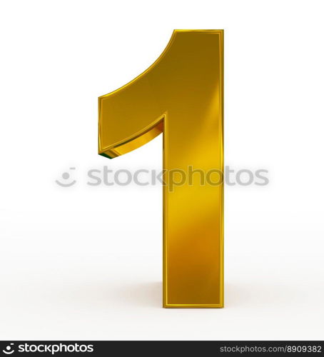 number 1 3d golden isolated on white - 3d rendering