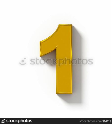 number 1 3D golden isolated on white with shadow - orthogonal projection - 3d rendering