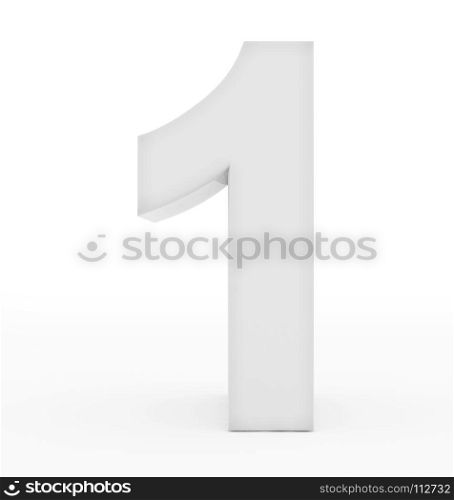 number 1 3d white isolated on white - 3d rendering