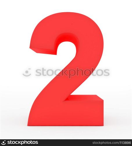number 2 3d red isolated on white - 3d rendering