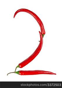 Number 2 made from chili, with clipping path