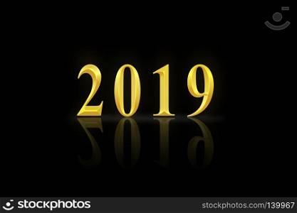 Number 2019 in gold letters on black background