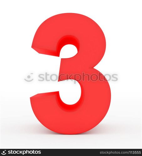 number 3 3d red isolated on white - 3d rendering