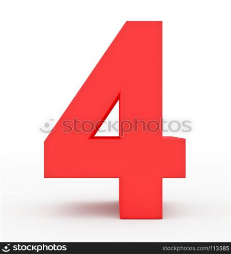 number 4 3d red isolated on white - 3d rendering