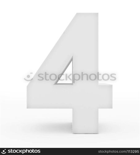 number 4 3d white isolated on white - 3d rendering