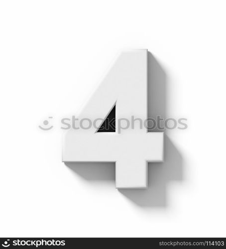 number 4 3D white isolated on white with shadow - orthogonal projection - 3d rendering