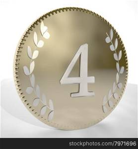 Number 4 over golden coin with laurel leaves, 3d render, square image