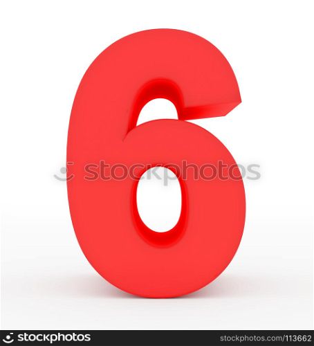 number 6 3d red isolated on white - 3d rendering