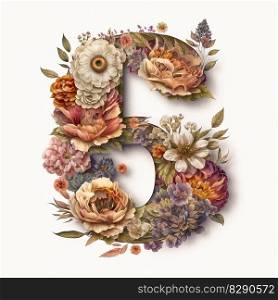 Number 6 containing flowers on a white background. Number 6 containing flowers on a white background AI Generated