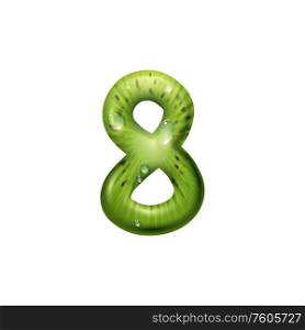 Number 8 of kiwi with seeds isolated eight digit. Vector creative numeral figure, summer font. Eight digit figure of kiwi isolated juicy numeral