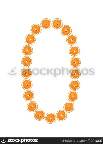 Number &acute;0&acute; from orange slices isolated on white background
