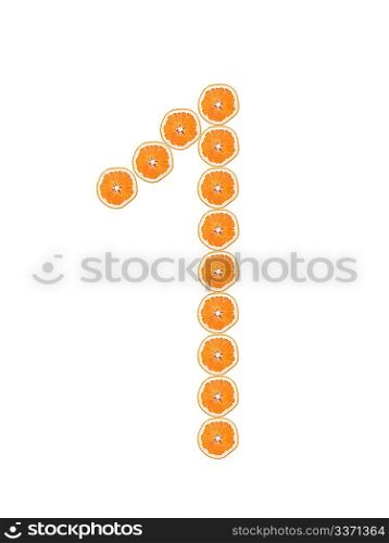 Number &acute;1&acute; from orange slices isolated on white background