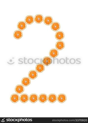 Number &acute;2&acute; from orange slices isolated on white background