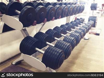 Number dumbbells to workout in the gym. Number dumbbells to workout