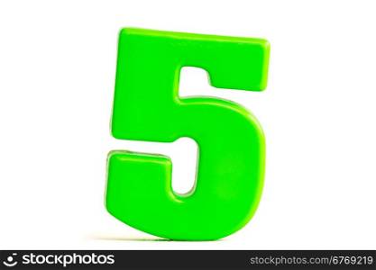 Number five made of plastic, isolated over the white background