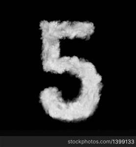 Number five made of white clouds or smoke on a black background with copy space, not render.. Figure five made from white clouds on a black background.