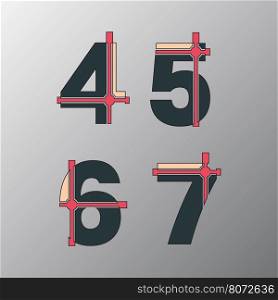 Number font template. Set of numbers 4, 5, 6, 7 logo or icon Vector illustration