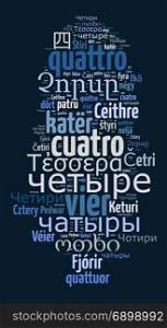 Number four in different languages wordcloud text concept