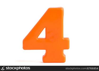 Number four made of plastic, isolated over the white background
