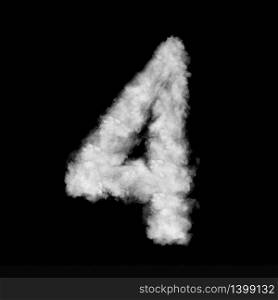 Number four made of white clouds or smoke on a black background with copy space, not render.. Figure four made from white clouds on a black background.