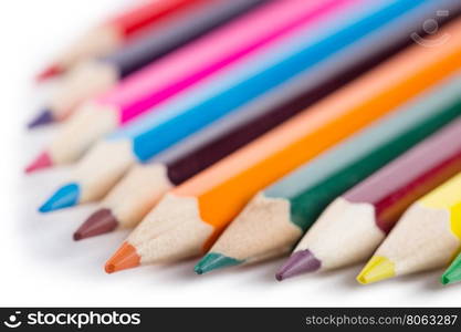 Number of colored pencils isolated on white background. Number of colored pencils