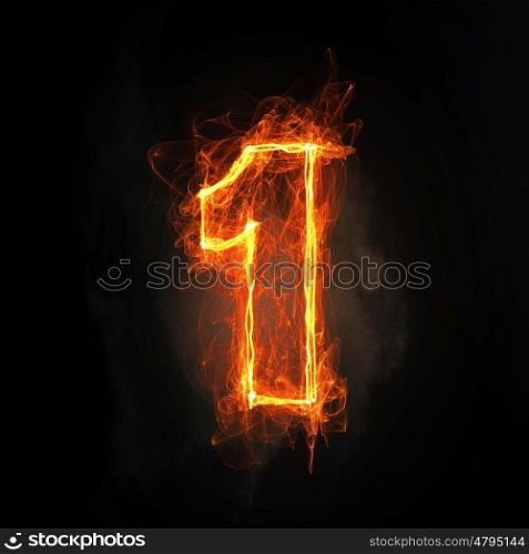 Number one icon. Glowing light number one icon on dark background