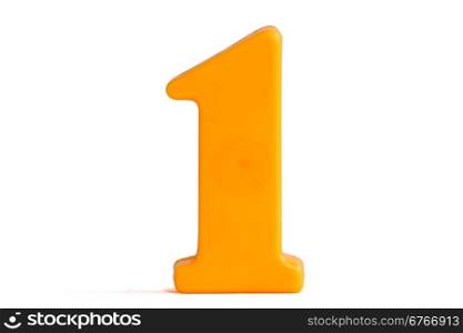 Number one made of plastic, isolated over the white background