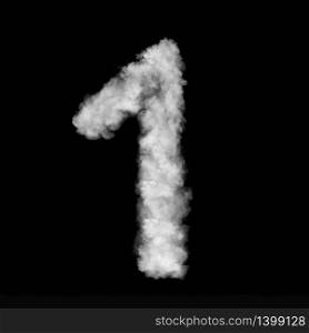 Number one made of white clouds or smoke on a black background with copy space, not render.. Figure one made from white clouds on a black background.