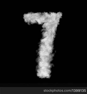 Number seven made of white clouds or smoke on a black background with copy space, not render.. Figure seven made from white clouds on a black background.