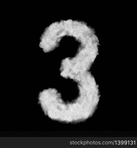 Number three made of white clouds or smoke on a black background with copy space, not render.. Figure three made from white clouds on a black background.