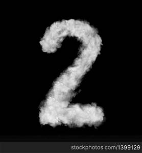 Number two made of white clouds or smoke on a black background with copy space, not render.. Figure two made from white clouds on a black background.