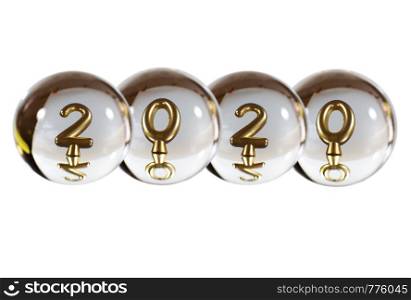 Numbers of 2020 in the reflection of the crystal ball. Background for greeting cards, web sites and the new year.. Numbers of 2020 in the reflection of the crystal ball