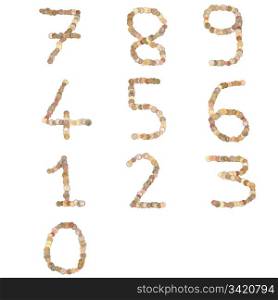 Numbers written with coins. Numbers written with coins isolated over white