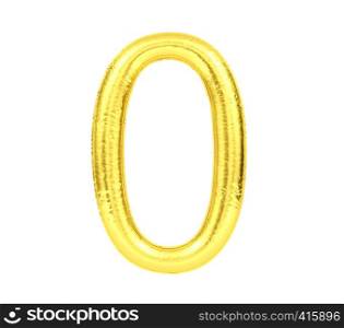 Numeral 0, Golden balloon number zero isolated on white background, 3D Rendering