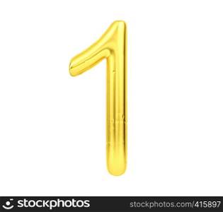 Numeral 1, Golden balloon number one isolated on white background, 3D Rendering